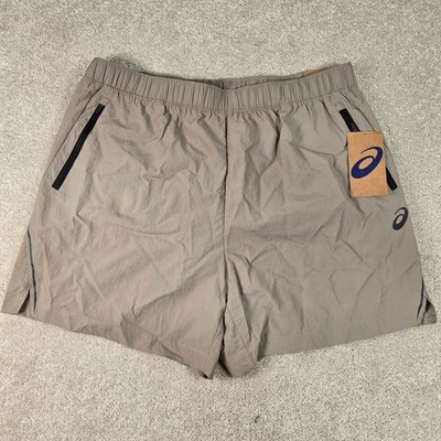 Asics Mens Woven Crinkle 5'' Training Shorts Khaki Tan ASTMS5SH3620 Large NWT