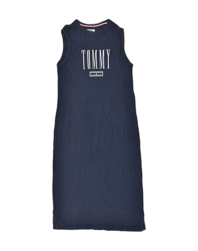 TOMMY HILFIGER Womens Graphic T-Shirt Dress UK 6 XS Navy Blue Cotton AN58