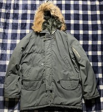 VTG Arctic Parka Flight Type N3B Fur Hood Military Green Winter Coat USAF Medium