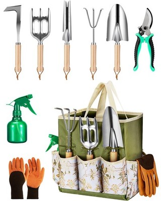 9-Piece Premium Gardening Tool Set for Women - Heavy Duty Stainless Steel Rus...
