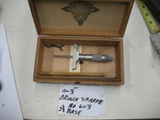 Brown & Sharpe Depth Gage # 603 Micrometer with wood case,0-3"