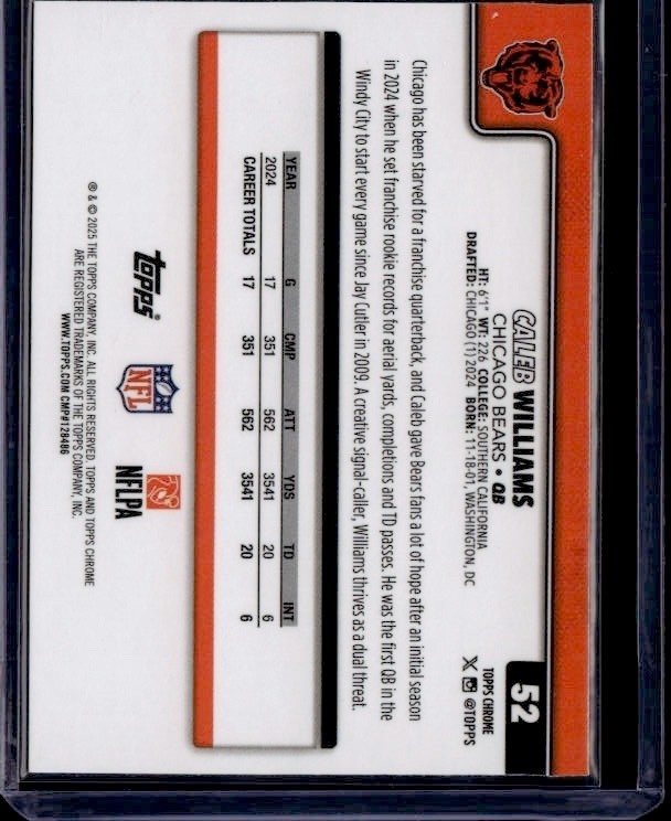 2025 Topps Chrome - Caleb Williams Image Variation Refractor #52
