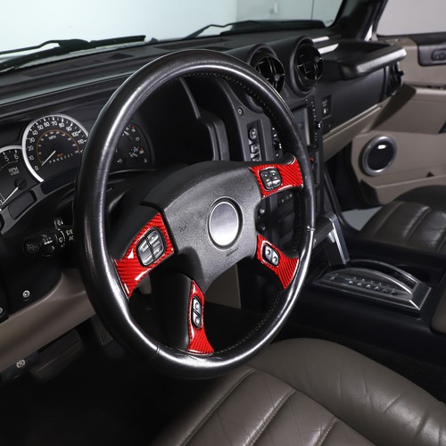 Red Carbon Fiber Steering Wheel Button Frame Trim Sticker For Hummer H2 2003-07 - Picture 5 of 12