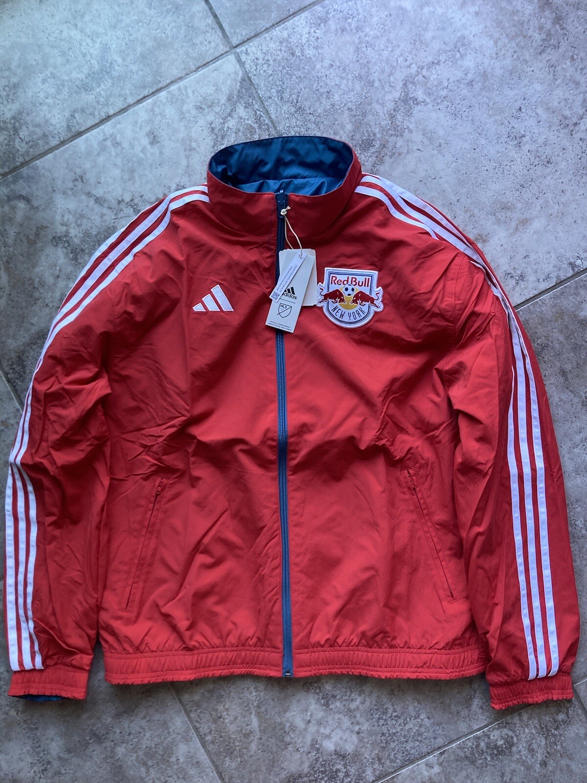 Adidas NY Red Bulls Soccer Reversible Anthem Jacket NEW Men's SIZE LARGE FC NYRB