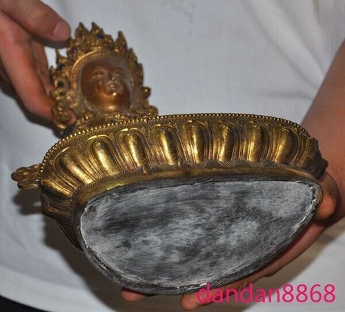 12"old China temple bronze Inlay Gem Gilt Amitayus longevity God Goddess statue - Picture 7 of 7
