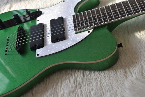 7-saitige Linkshänder-E-Gitarre, silberrosa und grün gewickelt Klavierkörper - Bild 3 von 12