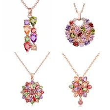 Colorful Pendant Necklaces-Shiny Flower Rose Necklace Multicolor Charming Jewelr