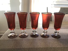 Five Ruby Red Champagne Glasses with Silver design  by Arte Italica "Contessa "