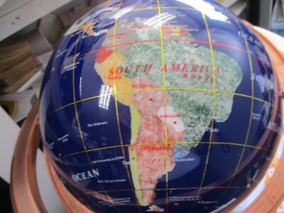 Small Blue Globe on Nice Quad Stand  W/Gemstones  APPROX  12'' HIGH & 8'' GLOBE
