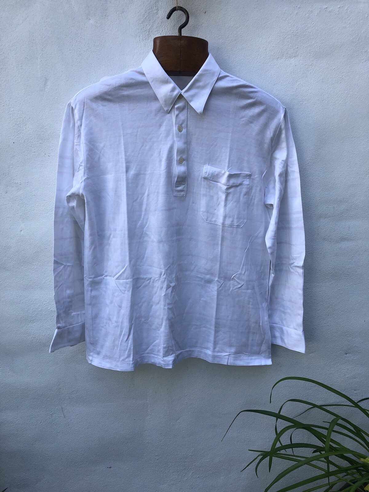 Camicia Yves Saint Laurent 1 4 bottoni YSL uomo grande bianca a righe cotone vintage