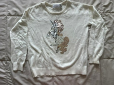 The Childrens Place Embroidered Sequin Unicorn sweater 10-12 Cream White