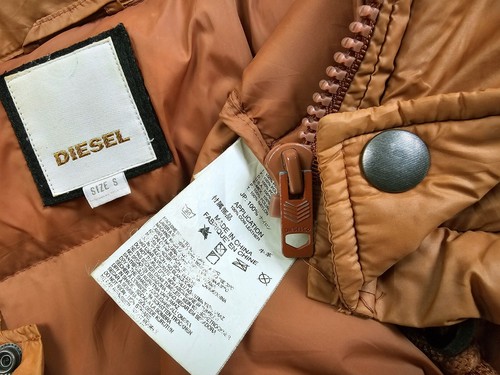 *HOT AUTHENTIC Men's DIESEL @ SPORTS QUILTED HOODED PUFFER ORANGE BROWN Jacket S - Picture 5 of 16