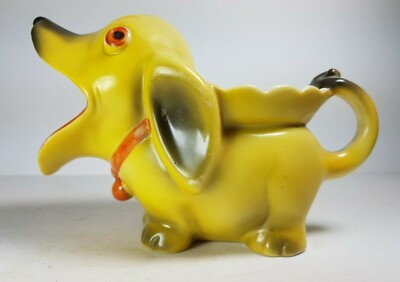 PRACHTVOLLER ORIGINAL VINTAGE GELBER HUND KITSCH DESIGN KERAMIK POTPOURRI HALTER