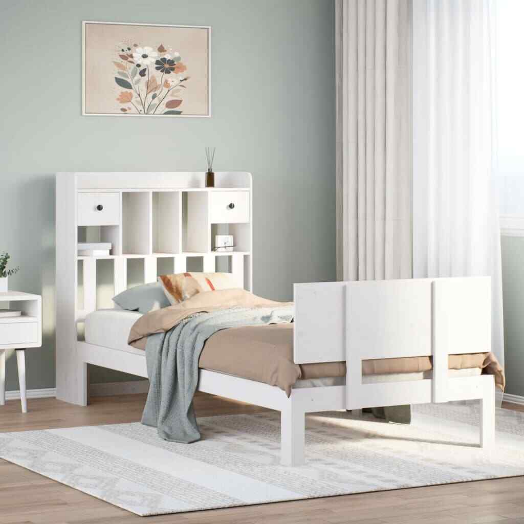 Letto Libreria senza Materasso Bianco 90x190 cm Massello Pino
