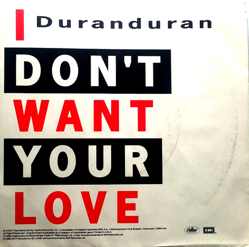 DURAN DURAN - I Don't Want Your Love - Vinyl 45rpm 1988 EMI B-44237 New Wave - Picture 2 of 6