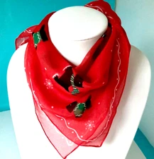 ⭐VTG  Scotty Scottie Dog Red Sheer Scarf /Bandana Winter Ski Snow as Bag Charm