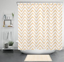 Vintage Abstract Orange Geometric Striped Shower Curtain Set for Bathroom Decor