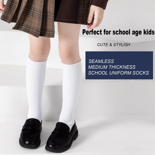 Little Girls Knee High Socks Seamless Cotton School Uniform Socks Ribbed Knee... - Picture 2 of 7