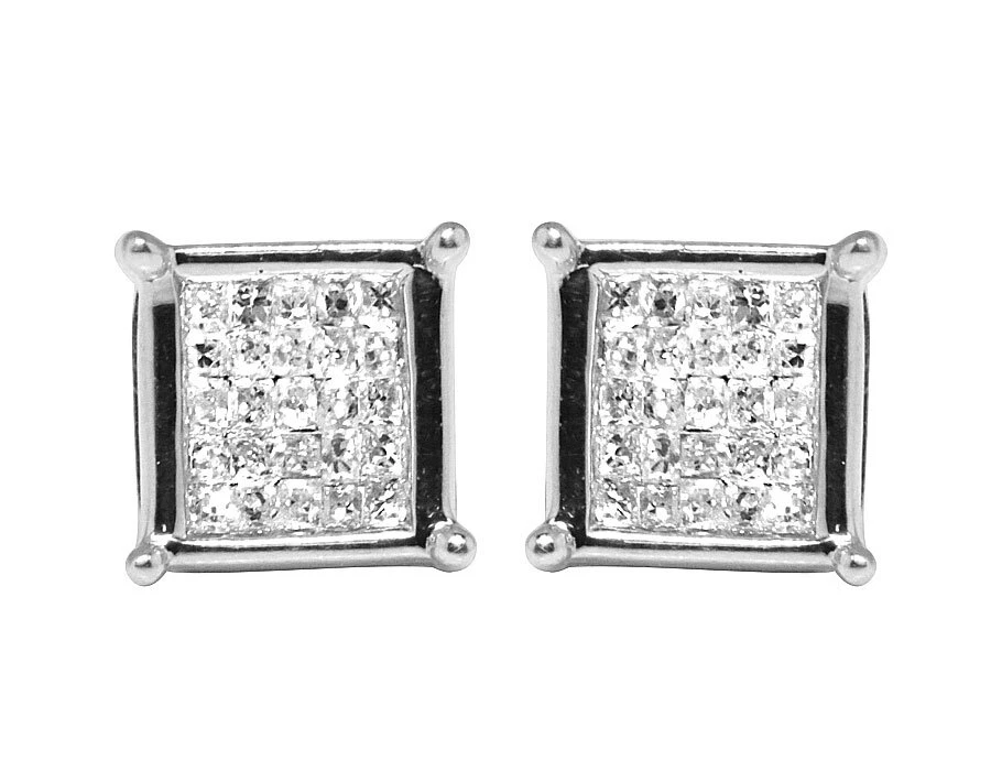Brincos quadrados de ouro branco 10K princesa invisível diamante real 7 mm 0,33 ct