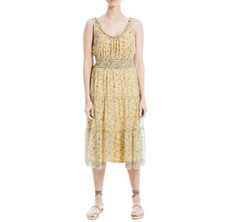Max Studio Yellow Floral Mesh Sleeveless Midi Dress Size Small Lovely! MSRP $128