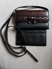 Brighton Leather Croco Crossbody Bag w/ bill check book cover Black Brown Wallet