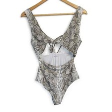 Aerie Snake Print Cut-Out Tie Front Full Coverage One-Piece Swimsuit NWT Small