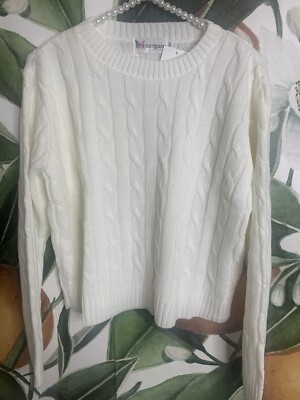 Cotton Emporium Nordstrom Women's XL Cream Cable Knit Cropped Sweater New