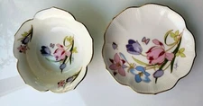 Small appetizer plate and petite bowl set Floral Tulip White Pink Blue gold rim 