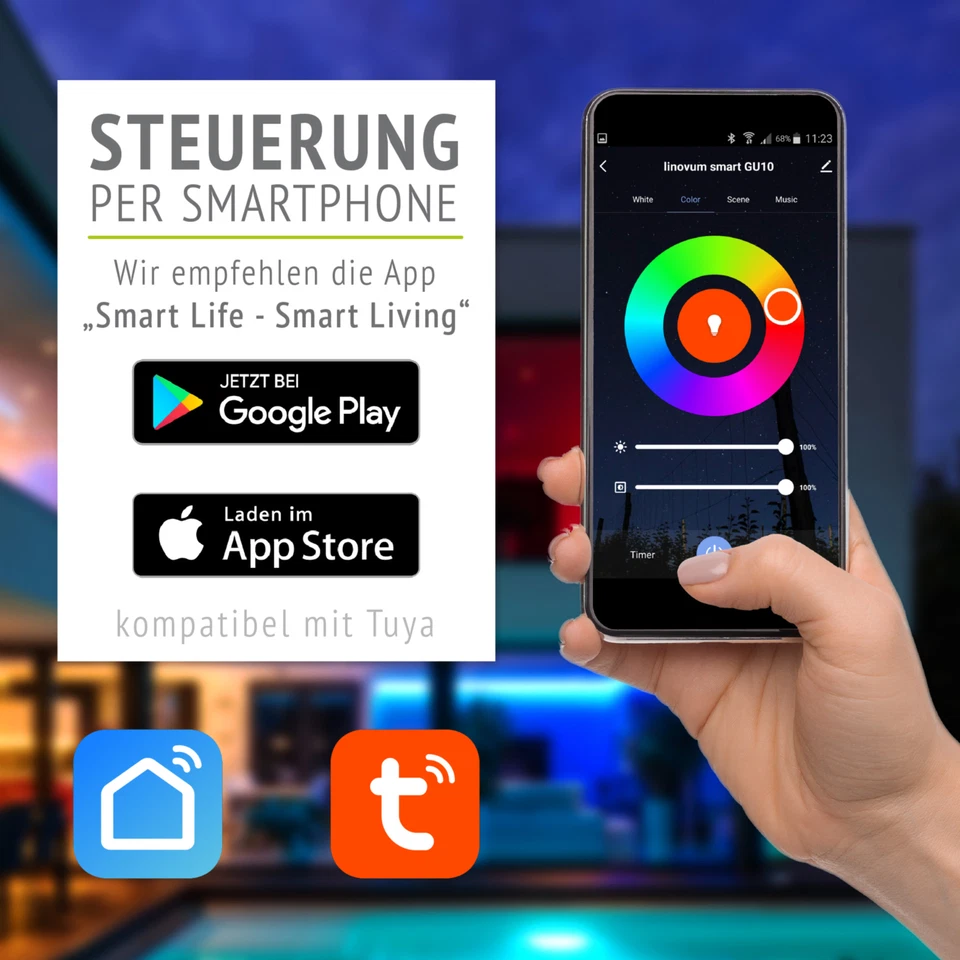 3er Set Strahler Erdspieß Gartenleuchte 2m Kabel IP65/IP44 Smart GU10 RGBW Alexa - Bild 3 von 4