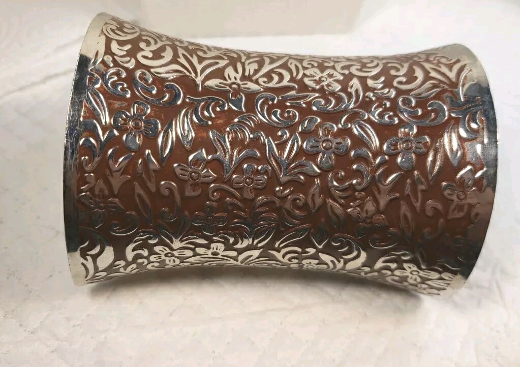 Large Cuff Bangle Metal Brown Embossed Bangle Bra… - image 1