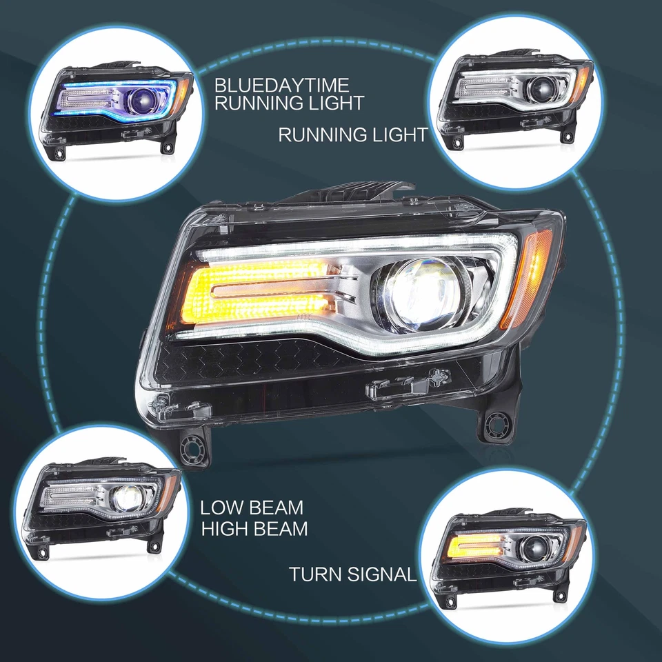 VLAND FrontScheinwerfer Paar Chrom LED Fit 2011 2012 2013 Jeep Grand Cherokee - Bild 3 von 4