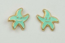Solid 14k Yellow Gold Enamel Starfish Baby Screw Back Earrings