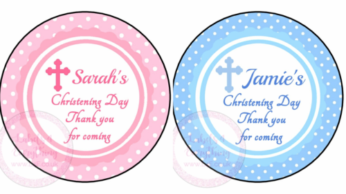 Personalised Boy Girl Blue Pink Christening Stickers Party Sweet Cone Cake Box