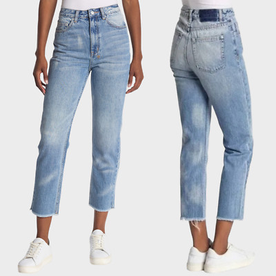 Ksubi Chlo Blue Marble High Waist Straight Leg Raw Hem Jeans Women's Size 27
