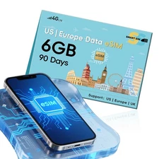 6GB 90Days 4G LTE Travel eSIM: Data Plan for US, Europe & UK Trips