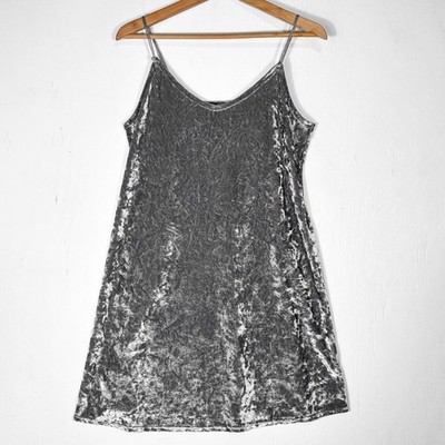 Gray Crushed Velvet Mini Slip Dress Womens M Silver Whimsygoth Vivance Dreams
