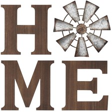 Mkono Wood Home Sign, Metal Windmill for O, Farmhouse 10"L x 9.8"W, Brown