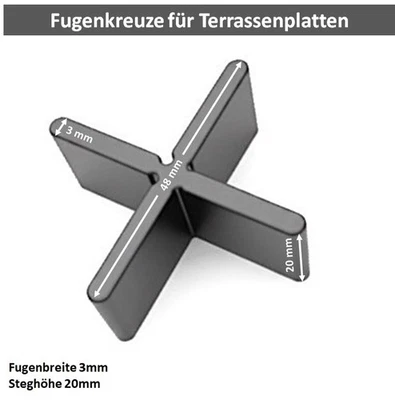Fugenkreuze 3mm für Terrassenplatten Bodenplatten Fliesenkreuze Steghöhe 10/20mm - Bild 1 von 4