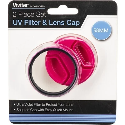 Vivitar 58mm UV Filter and Snap-On Lens Cap (Pink) VIV-FKSC-58-PK