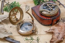 Antique Brass Sundial Compass Pocket Watch Style Nautical Gift