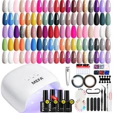 MEFA Gel Nail Polish Kit with U V Light, 32 Colors All Seasons Soak Off 60 Pc...
