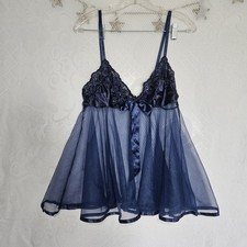 Fredericks Of Hollywood Medium 80s Babydoll Open Flyaway Nightie Satin Embroider