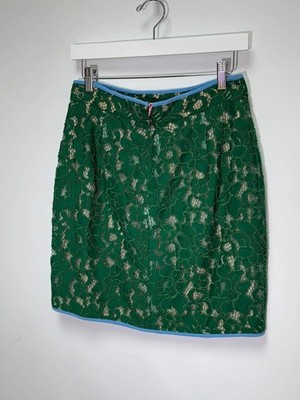 MSGM Milano Green Lace Pencil Skirt IT42 UK10 Nude Lined Designer NWT