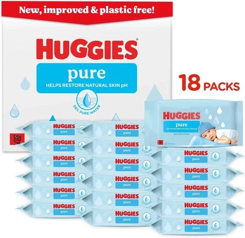 Huggies Pure Plastic Free Baby Wipes - Pack of 18 864 Wipes 99% Water Wet Wipes
Opens in a new windo