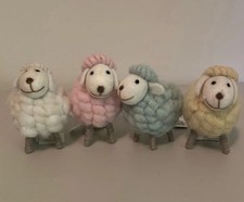 Pier 1 One Imports Set Of 4 Easter Wool Sheep Pastel Lambs Spring Decor