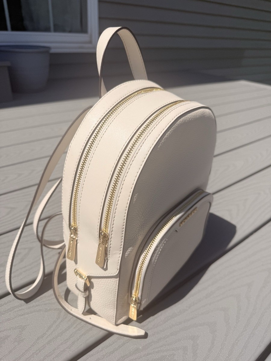 Michael Kors White Pebbled Backpack Gold Hardware Women display picture 3