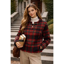Pendleton Blazer Size 8 Wool Plaid shirt pullover Red Green Vintage 40-50's