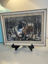 Vintage Currier And Ives “Maple Sugaring” Framed Print