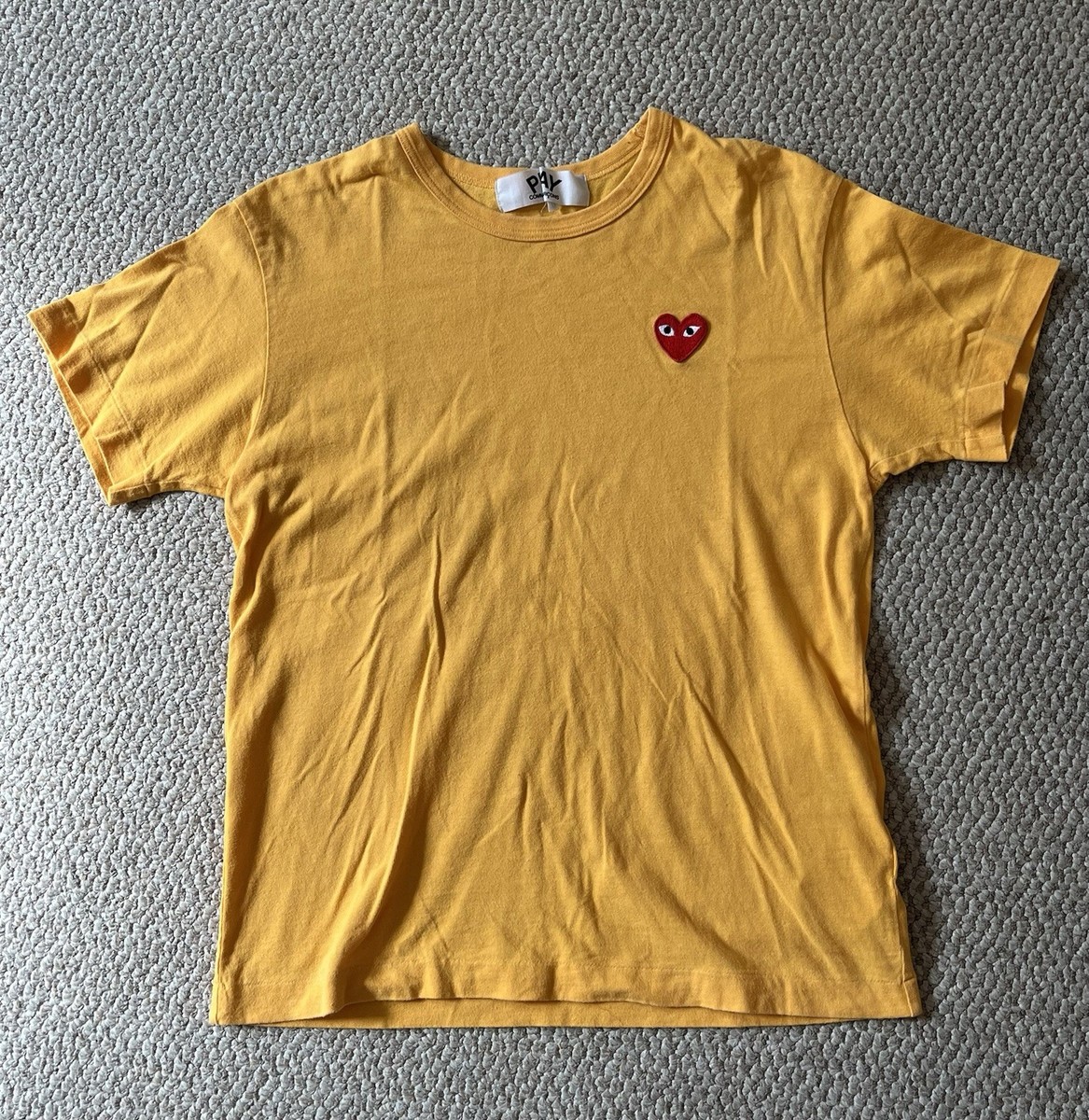 Comme des Garcons Play Men's Small Heart Logo T-Shirt Yellow, Size