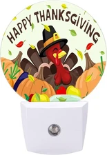 Round LED Night Light,Pumpkin Thanksgiving Happy LED Night Light Plug into Wall 